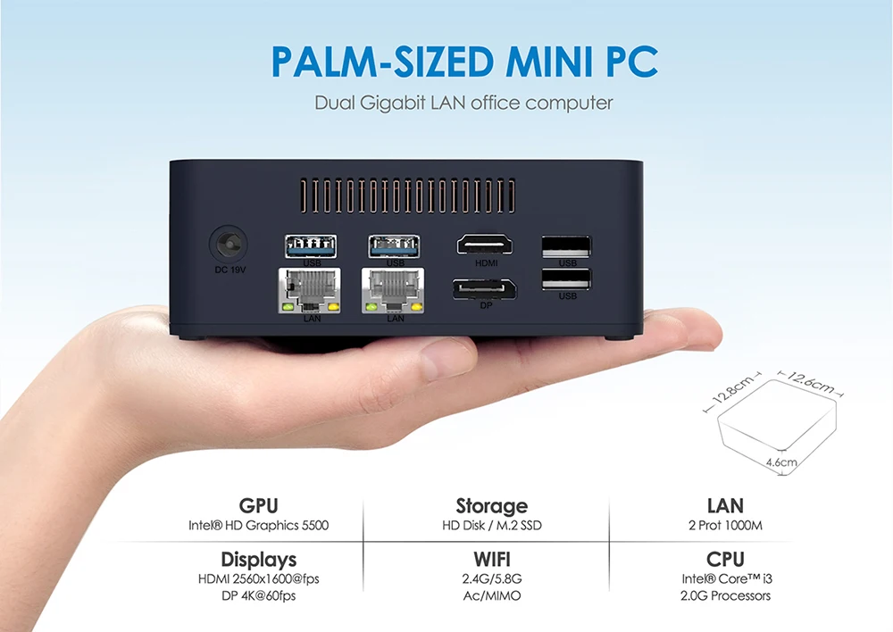 Beelink L55 мини-ПК размером с ладонь Windows 10 Intel Core i3 5005U 8 Гб DDR3 256/512 ГБ SSD 2,4 ГГц+ 5,8 ггц WiFi 1000 Мбит/с Bluetooth