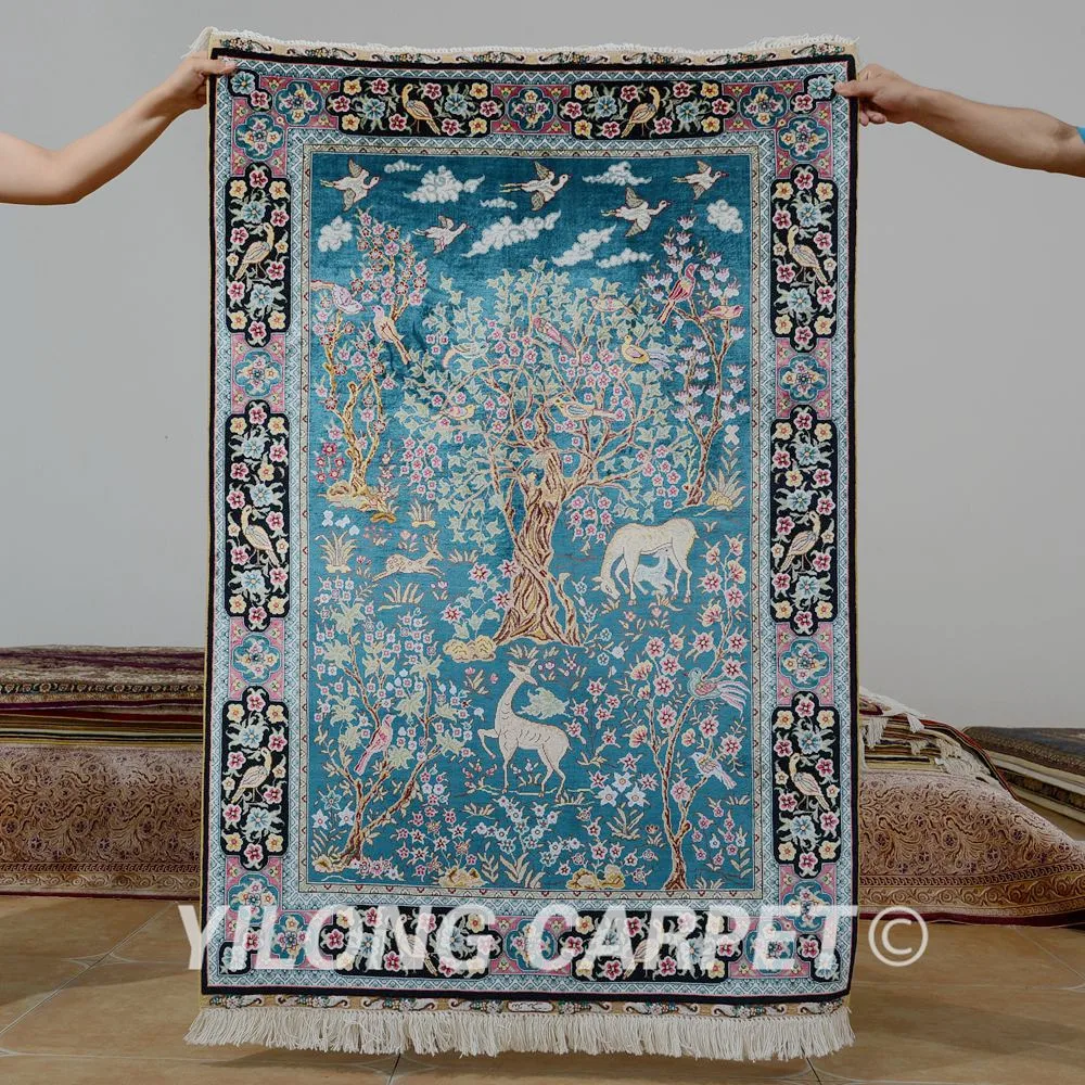 

Yilong 3'x4.5' Antique oriental dark blue tree of life carpet exquisite discount persian rugs (1084)