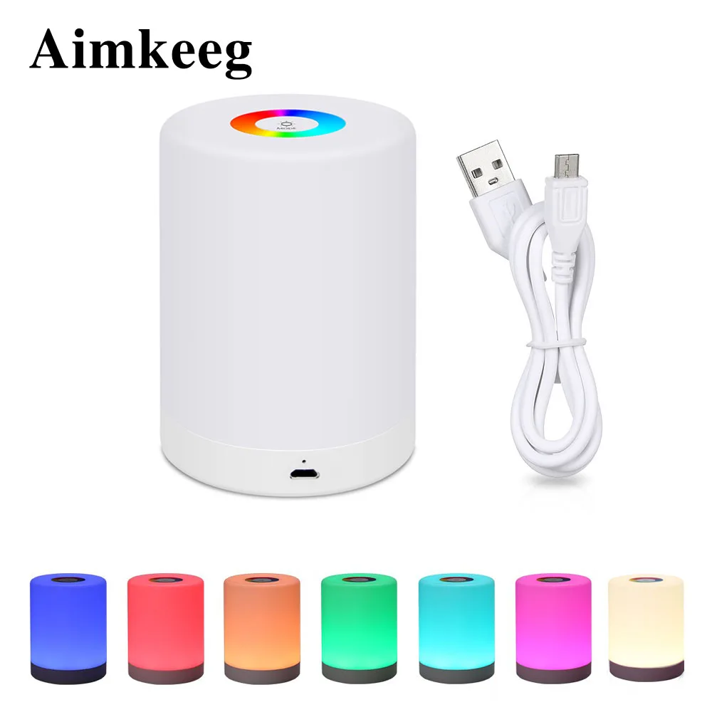 

Aimkeeg Rechargeable LED Touch Control Night Light Smart Bedside Lamp Dimmable RGB Color Change Adjustable Night Lamp