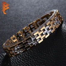 BELAWANG Men Stainless Steel Bracelet 2016 Gold color Chain Bracelets Men Jewelry Accessories Wristband Men Bracelets