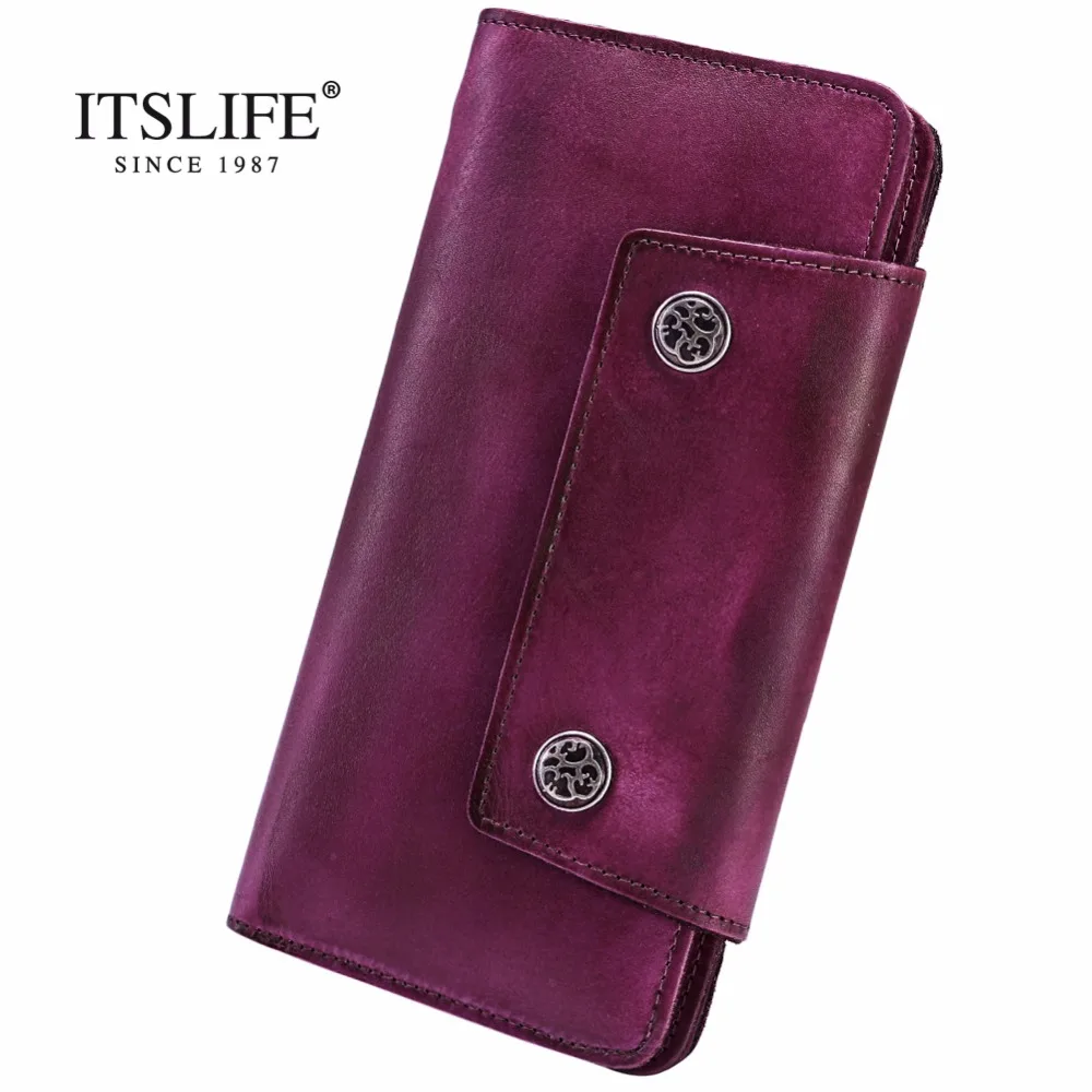 

ITSLIFE 2018 Women's Solid Cowhide Leather organizer with 2 ID Windows multiple Cards Holder Clutch Fashion Standard wallet