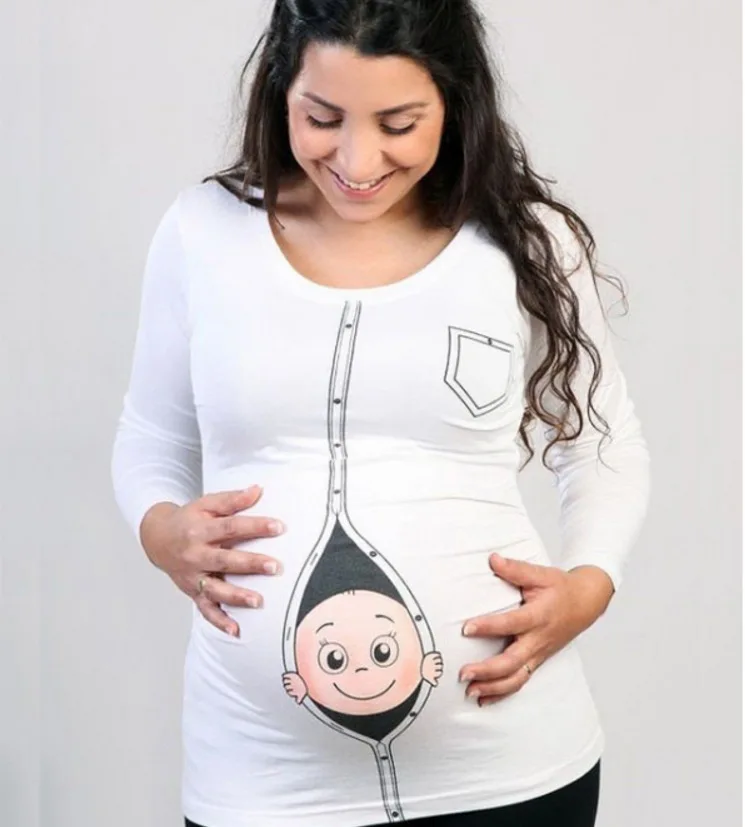 Fashion Pregnant Woman Breastfeeding Clothes Maternity Baby Peeking-out T Shirt Funny Pregnancy Tee Expecting Mothers Tops Tees