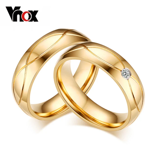 Vnox Hot Wedding Bands Rings For Women Men Gold Color Stainless Vnox Hot Wedding Bands Rings For Women Men Gold Color Stainless Steel Engagement Ring Jewelry