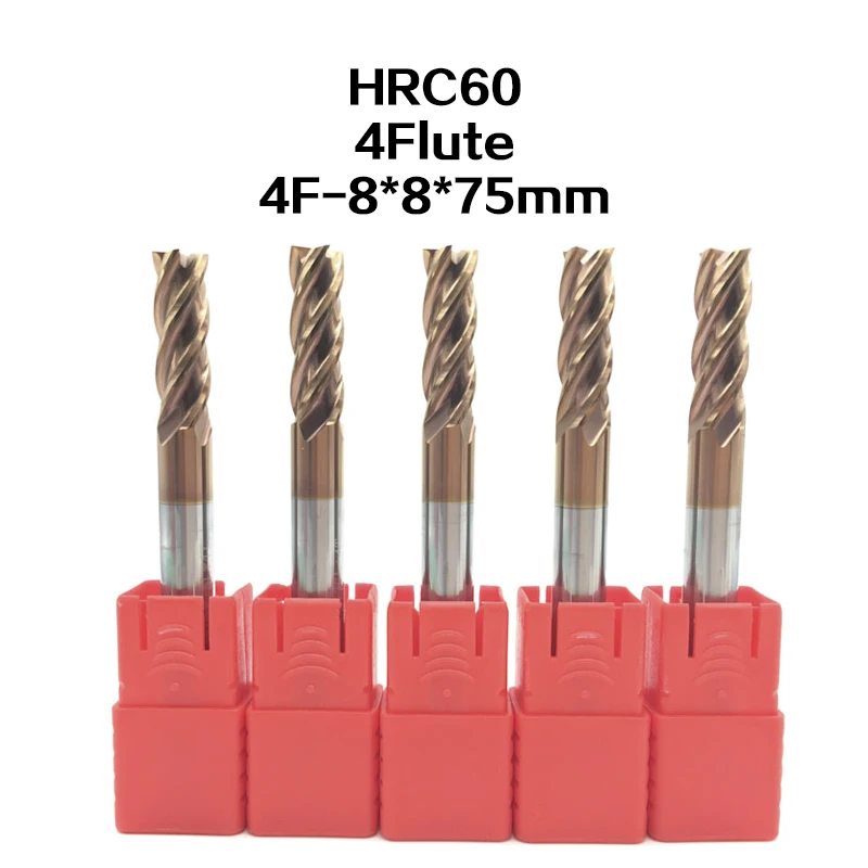 5PCS 4F D8*75L HRC60 Carbide Tips End Mill Bits Straight Shank Tungsten