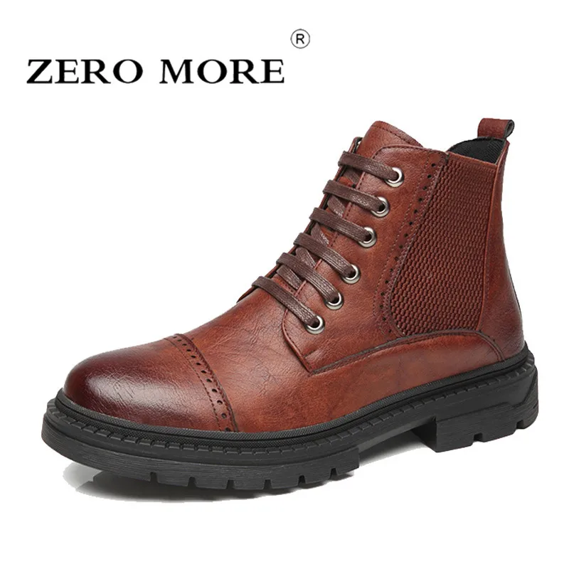

ZERO MORE Mens Boots Hot Sale Lace Up Shoes Men British Chelsea Ankle Boots Men Sewing Round Toe Men Boots Stretch Fabric