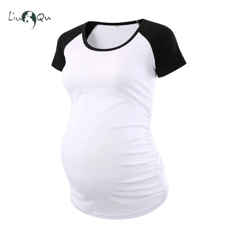 Топы для беременных женщин s блузки для беременных футболка с коротким рукавом с рюшами сбоку футболки для беременных Топ Женская одежда для беременных футболка