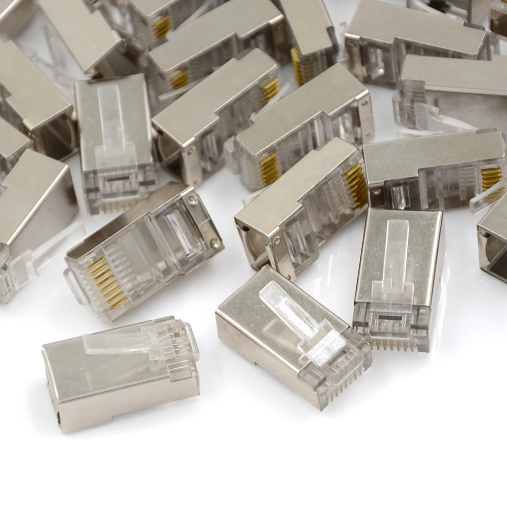 

50 Pieces Multi-Functional RJ45 Cat6 8Pin 8P8C Shielded Stranded Crimp Modular Plug Connector Socket