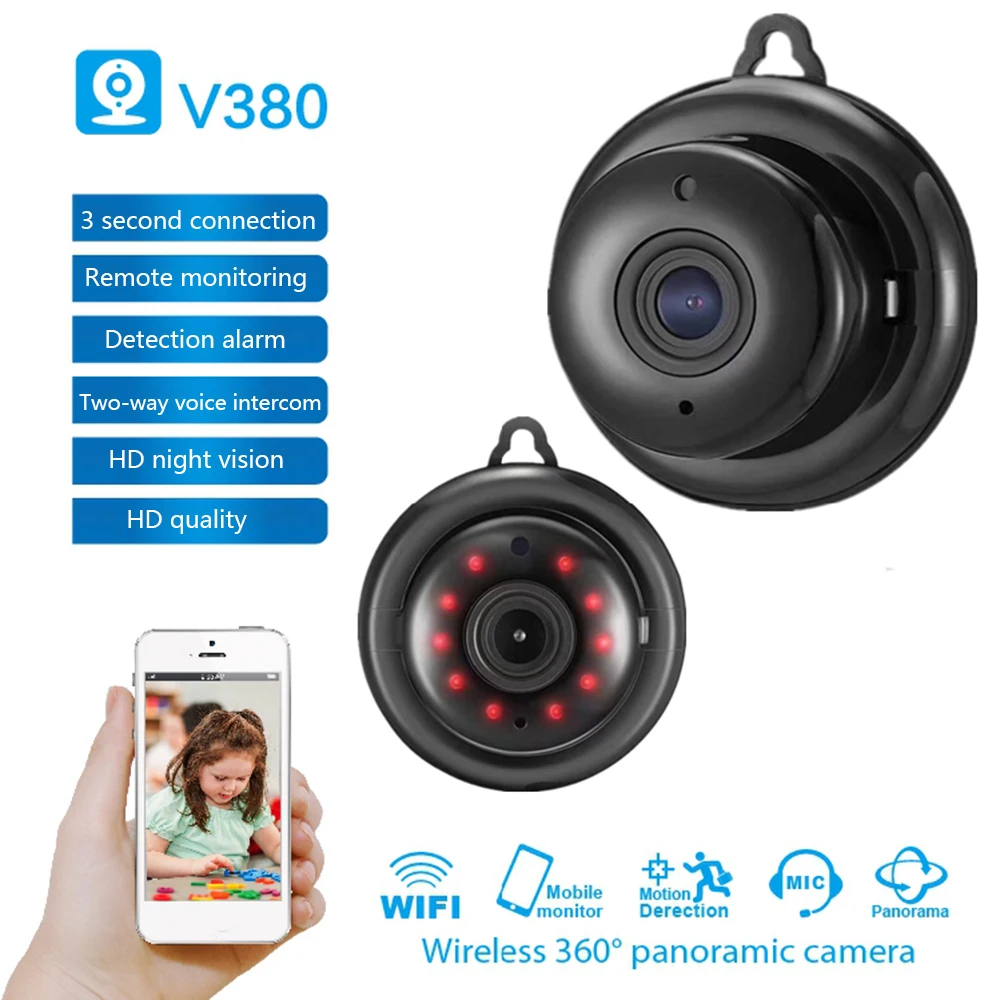 V380 экшн-камера с Wi-Fi 960P HD IP Камера Беспроводной CCTV ИК-камера Ночное видение Обнаружение движения 2-полосная аудио отслеживание движения для домашней безопасности