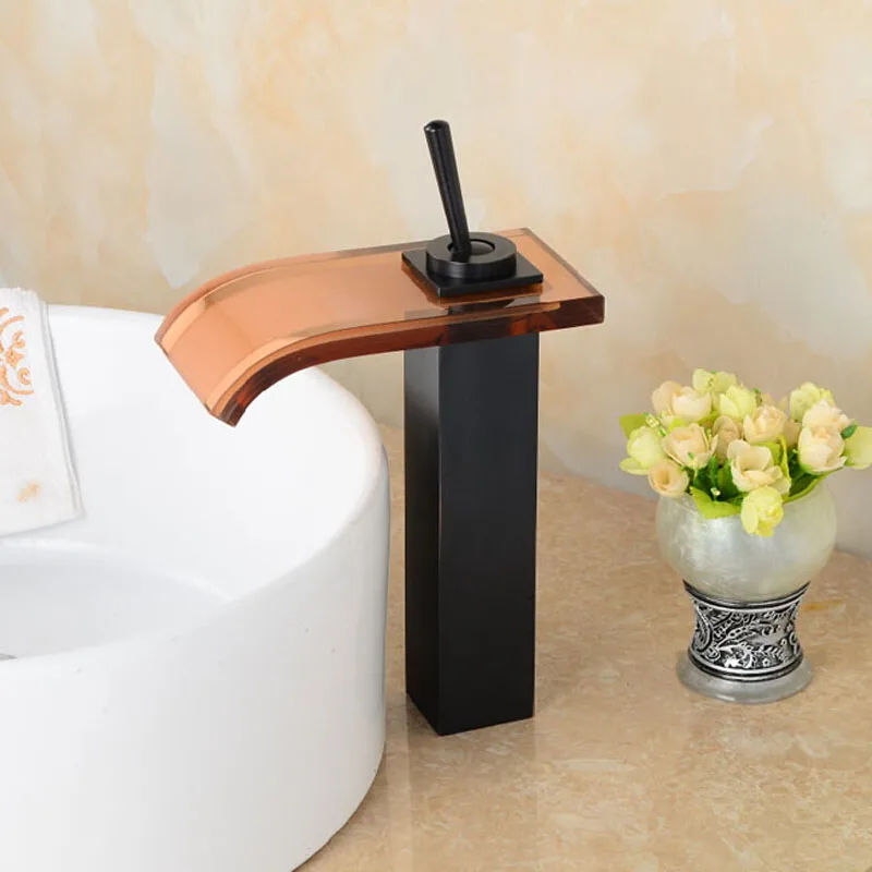 Luxury Waterfall Glass Spout Bathroom Basin Sink F...