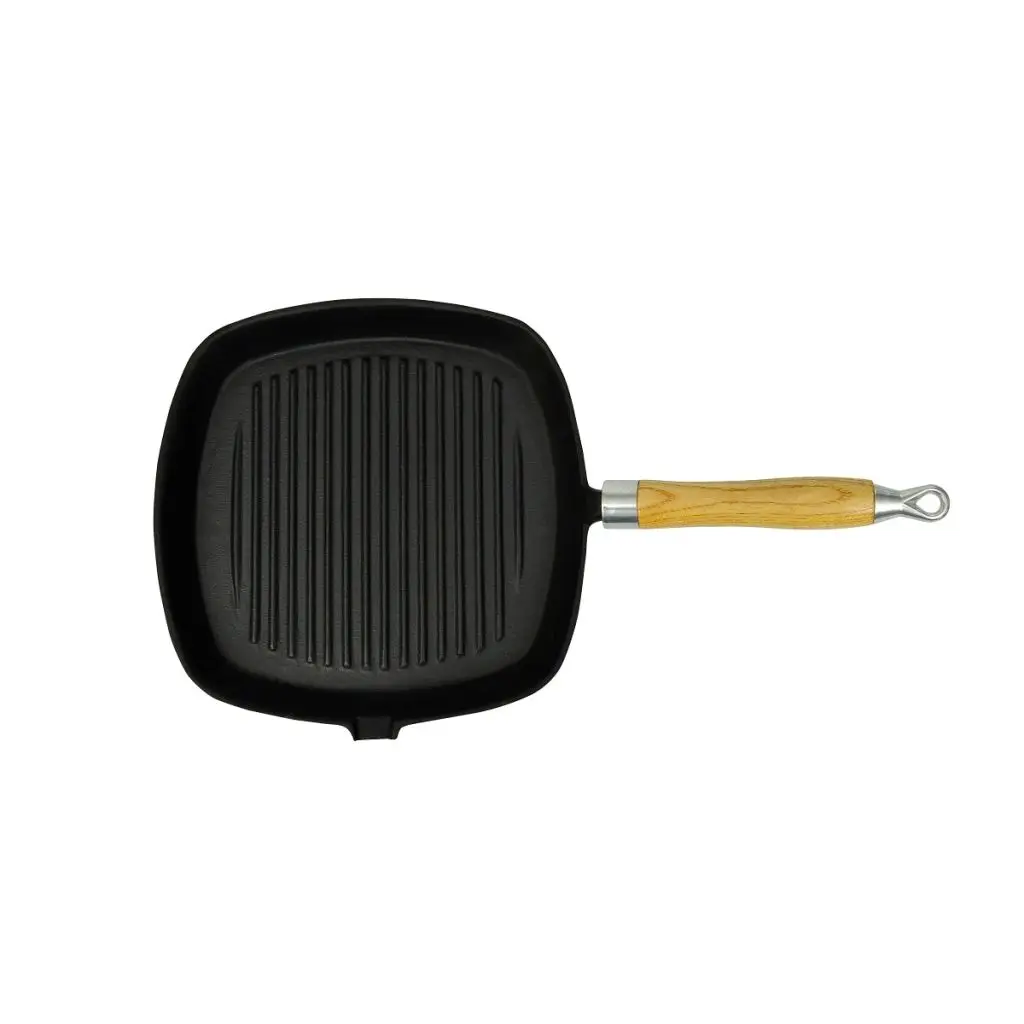 vidaXL Cast Iron Grill Pan BBQ Skillet Wooden Handlein BBQ Grills from