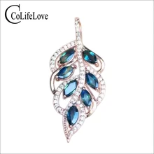 Шарм женский модный драгоценный камень синий сапфировый кулон чистый Серебро 925 пробы ожерелье кулон модное серебряное с сапфиром ювелирные изделия