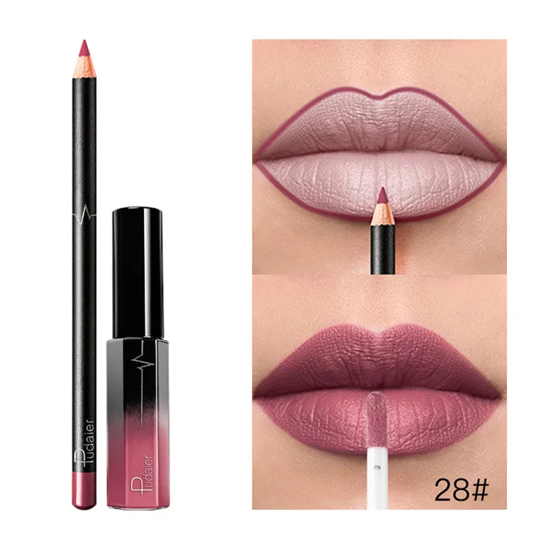 

Pudaier Cosmetics 2PC Velvet Matte Long Lasting Lipsticks Waterproof Matte Lip Liner Set Beauty New Arrival Pigmented Lipsticks