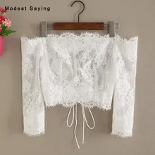 Элегантные цвета слоновой кости с плеча 3/4 рукава Кружева Свадебные Болеро кружева женщин свадебные накидки пиджаки обернуть свадебные аксессуары