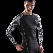 Muscle Men Compression Tight Skin Shirt Long Sleeves 3D Prints Rashguard Fitness Base Layer Weight Lifting Male Tops Wear