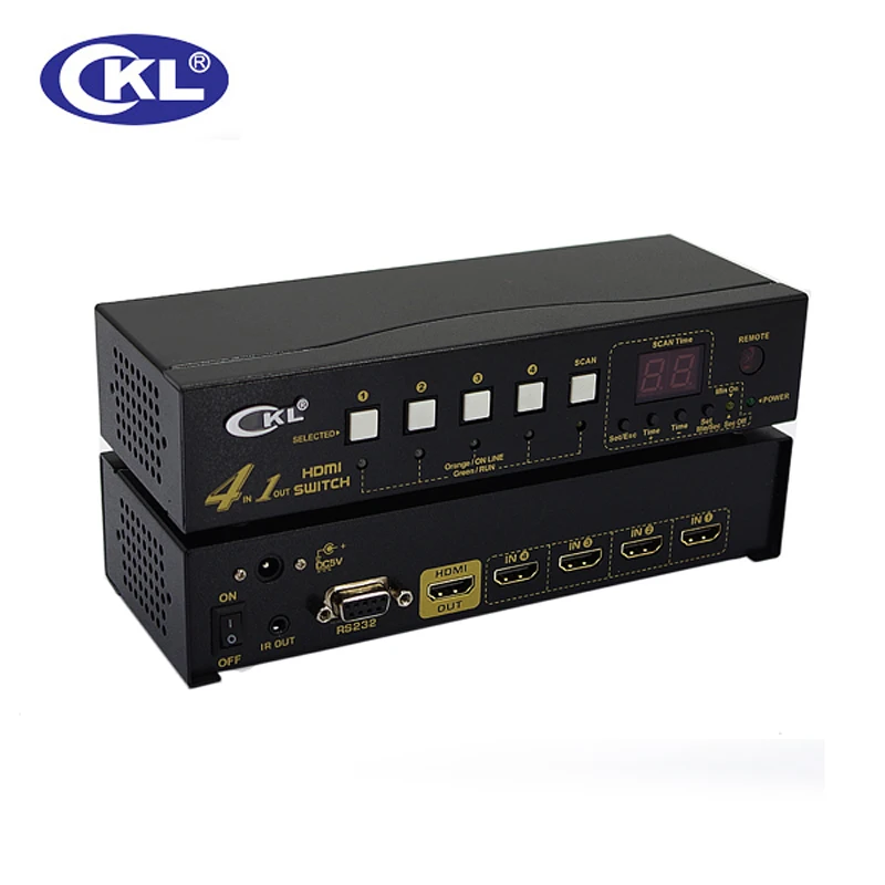 

CKL Auto HDMI Switch 4 Port in 1 out with IR Remote RS232 Control Support 3D 1080P EDID Auto Detection CKL-41H