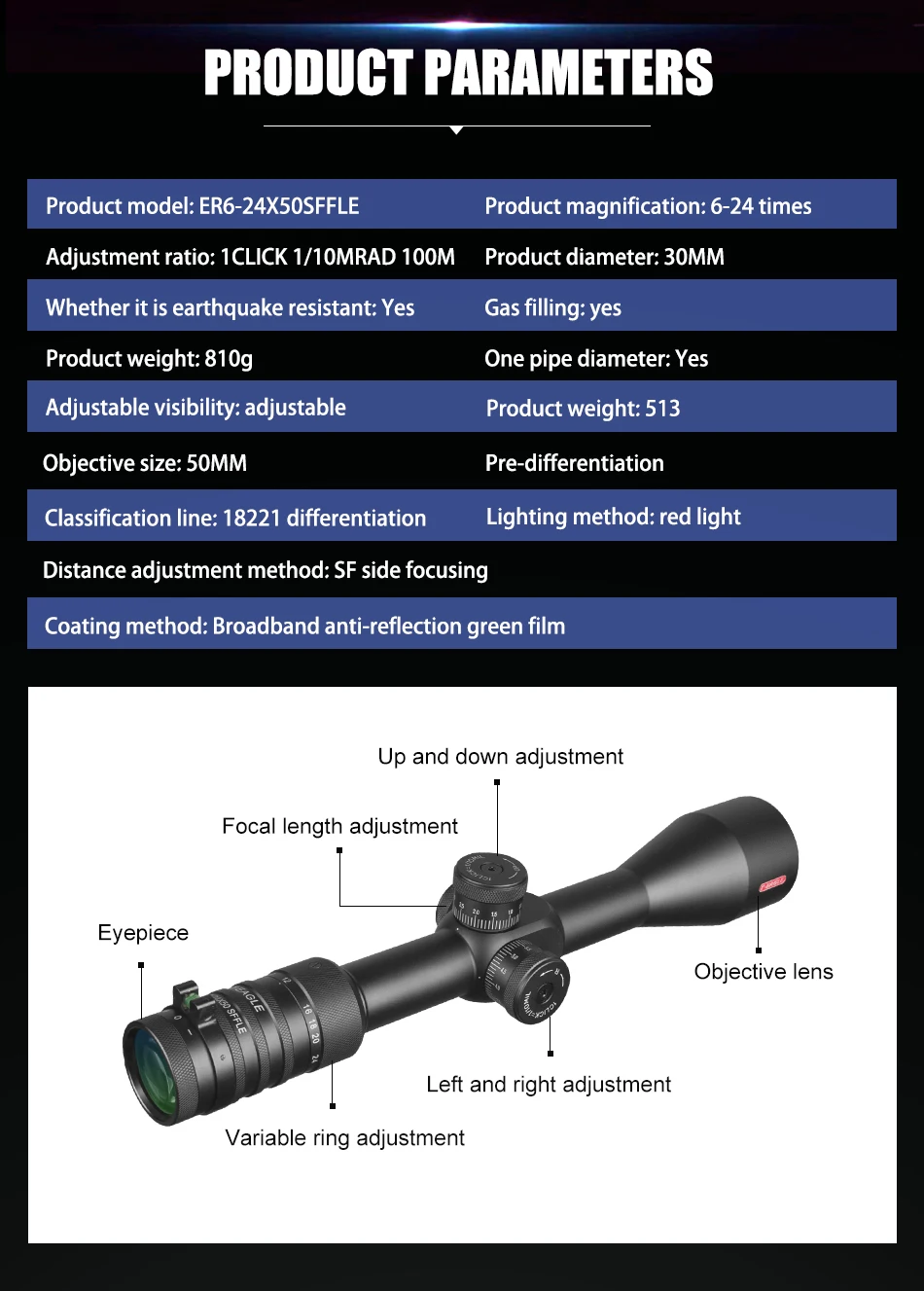 T-Eagle SFFLE 6-24x50 Riflescope охотничий оптический прицел уровень прицелы боковой фокусировки прицел снайперской винтовки дальние прицелы