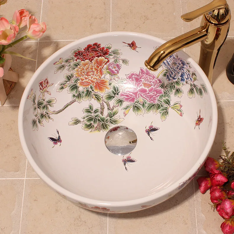Good peony China Artistic Handmade Ceramic Lavobo Counter top Bathroom Sink Wash Basin bathroom sink yellow (8)
