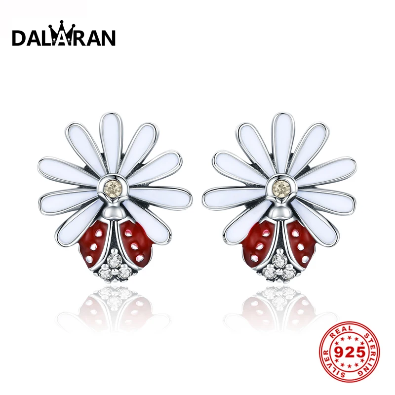 

DALARAN Authentic 925 Sterling Silver Daisy Exquisite Stud Earrings Prevent Allergy For Women Fine Jewelry Valentine'S Day Gift