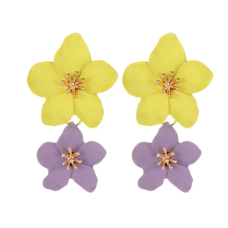 

Zhini Trendy Double Flower Drop Earrings Trendy Long Drop Earrings For Women Colorful Drop Dangle Earrings Wholesale Jewelry