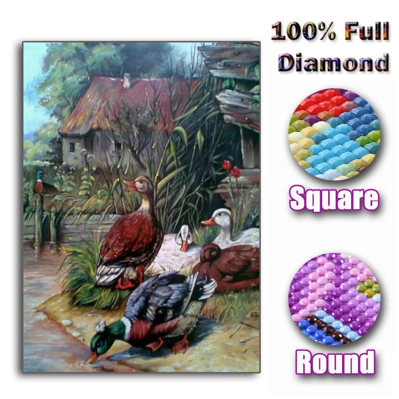 

Full Square Diamond painting Cross stitch duck Full Round Diamond mosaic animal fly 5D DIY Diamond embroidery Reed landscape