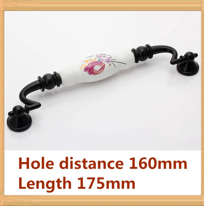 Length 178mm Hole C C 160mm Zinc alloy ceramic handle rotatable cabinet handle drawer handle black