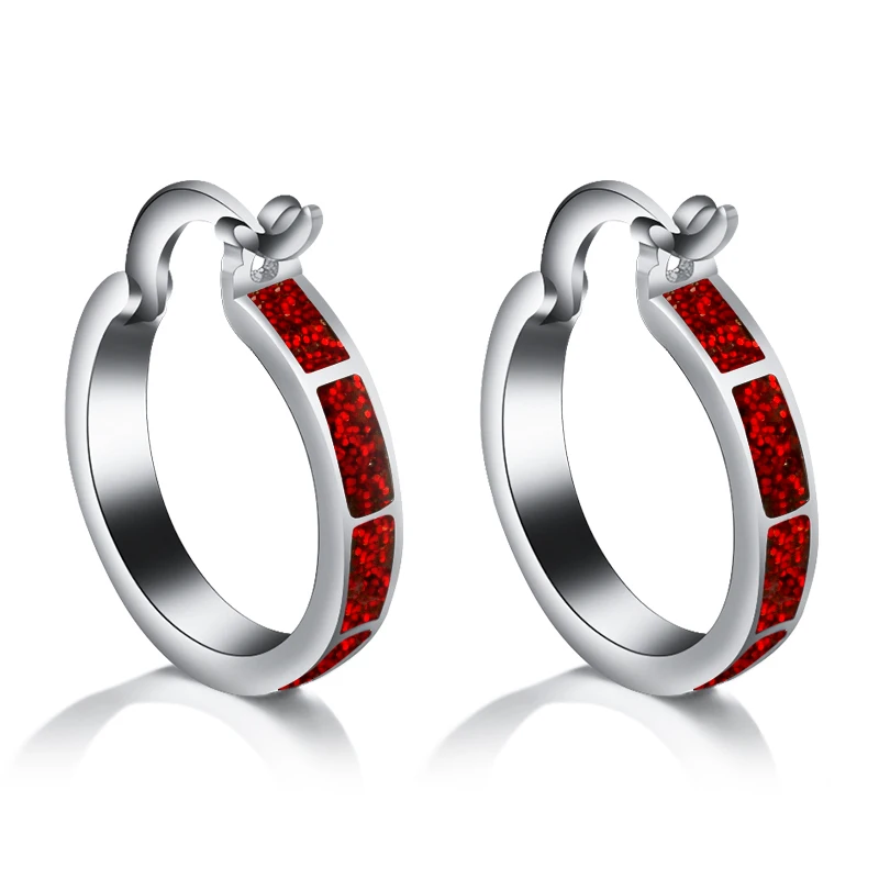 

QCOOLJLY Red Blue Color Shining Rhinestone Round Circle Hoop Earrings Minimalist Cubic Zirconia Small Earring Women Fine Jewelry