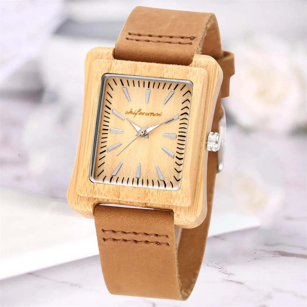 

2018 Men's Wooden Watch fashion simple Men's Women's Minimalism Leather Watch Band Quartz Lovers Watch relojes de las mujeres A7