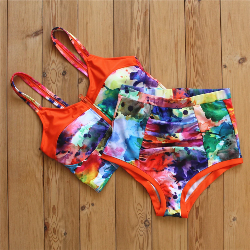 P&j 2017 HOT SELLERS Sexy Women Crop Tops High Waist Shorts Floral Bikini Set Beach Swimwear Swimsuit High Quality Wholesale floral-bikini-top