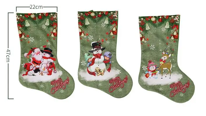 

Christmas Party Large Stockings Deer Snowman Santa Claus Print Gift Bags Holders Xmas Long Socks present favor apple wrap