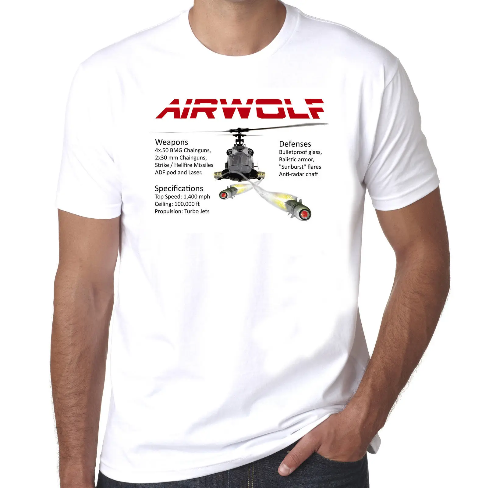 Airwolf Helicopter infographic Ретро 1980 s Мужская футболка из 100% хлопка Новые футболки модные