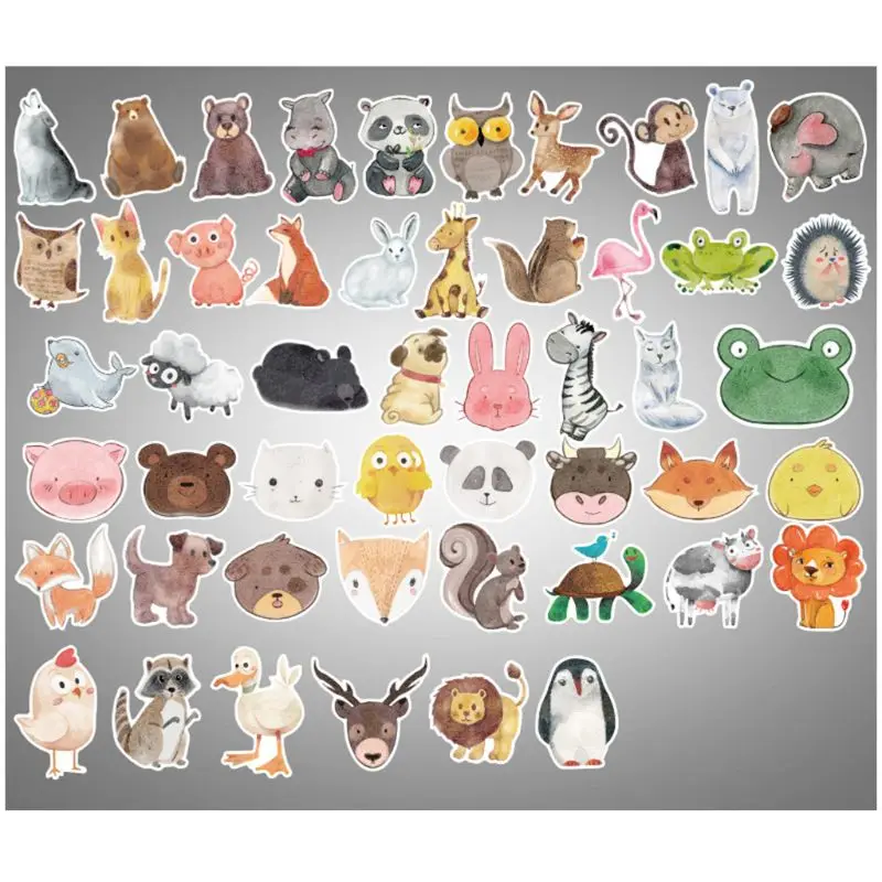 

Premium New 50Pcs Colorful Animals Sticker Cute Watercolor Cartoon Anime Decal Stickers for DIY Laptop Luggage Skate