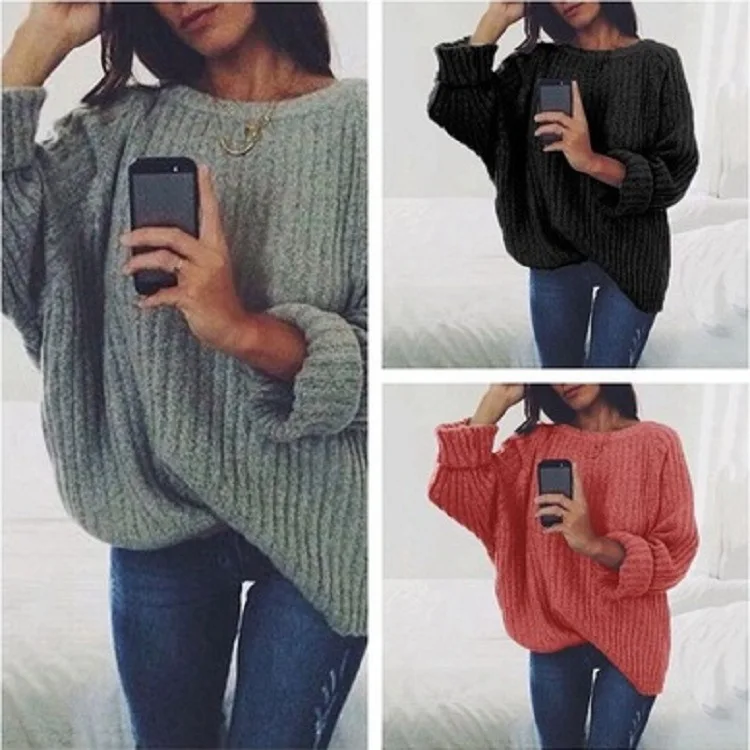 

2019 fashion women clothing loose casual solid pullovers knitwear autumn winter sweater ladies jumper O-Neck Pullovers harajuku