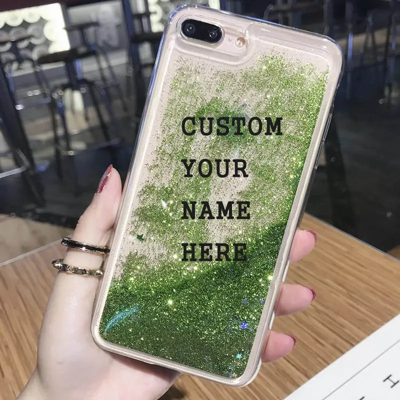 Custom Phone Case for iPhone XS MAX Case for iPhone X XR 6 6S 7 8 Plus Cover Luxury Glitter Liquid Quicksand Case DIY Name Photo07