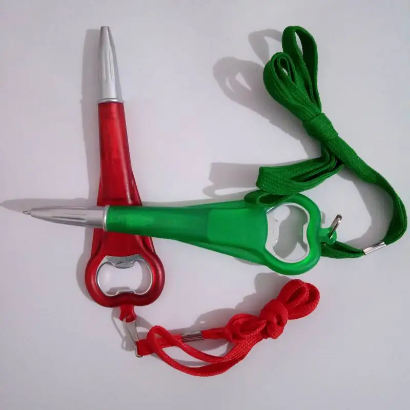 

200pcs/lot Factory sell bottle opener pen with string Plastic Ball Pen With String Short Ballpoint Pen