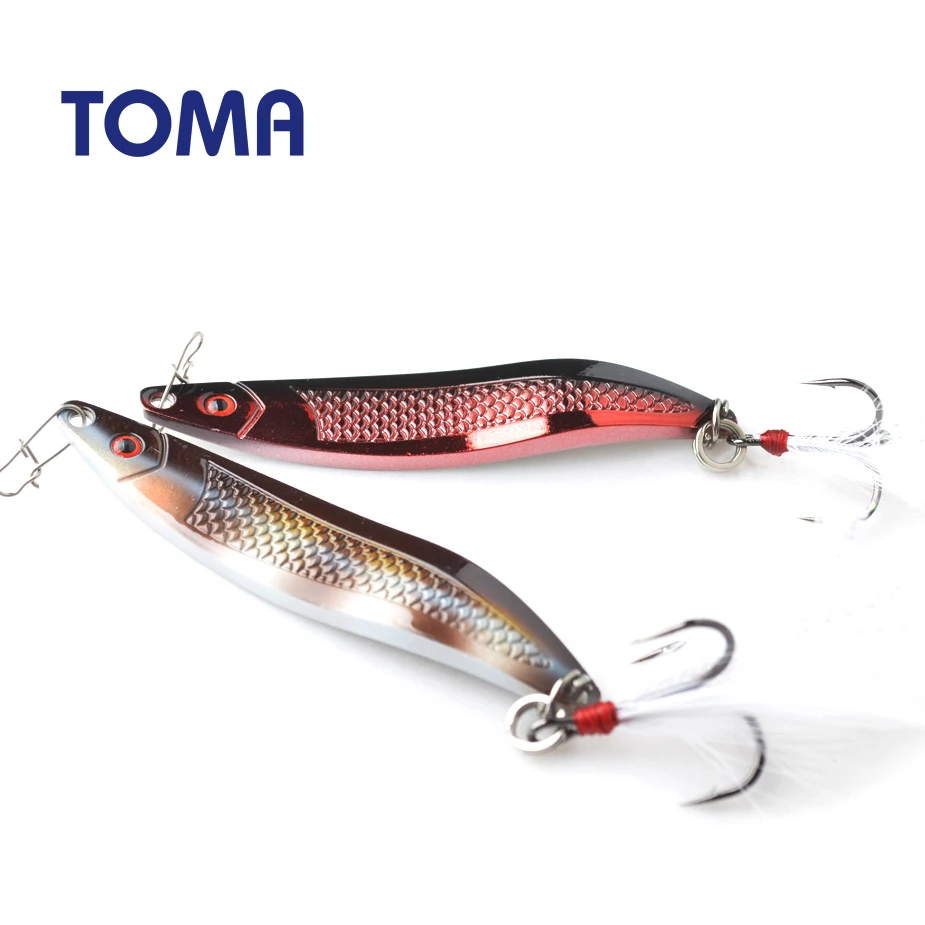 

TOMA Metal Spoon Fishing Lures Vibration 18g 25g 3D Eyes Scales Laser Body Metal Hard Bait Feather Hook Fishing Tackle Pesca