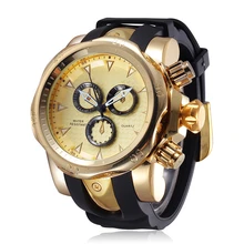 Ceinture de Silicone de mode Sport Montre-Bracelet Hommes Or Argent Horloge Quartz Montre Grand Cadran Faux 3 Yeux Hodinky Relogio Masculino