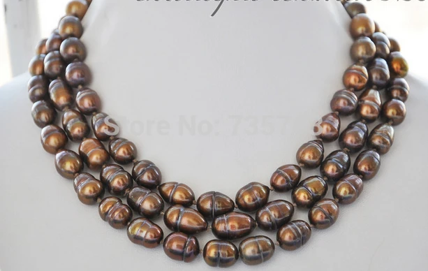 

HOT N660 beautiful 50inch 12mm coffee rice Freshwater cultured pearl necklace