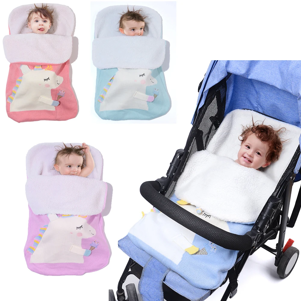 Hot Product  Unicorn Knit Warm Newborn Sleeping Bag Infant Outdoor Trolley Sleep Bag Feet Baby Swaddle Wrap Knit