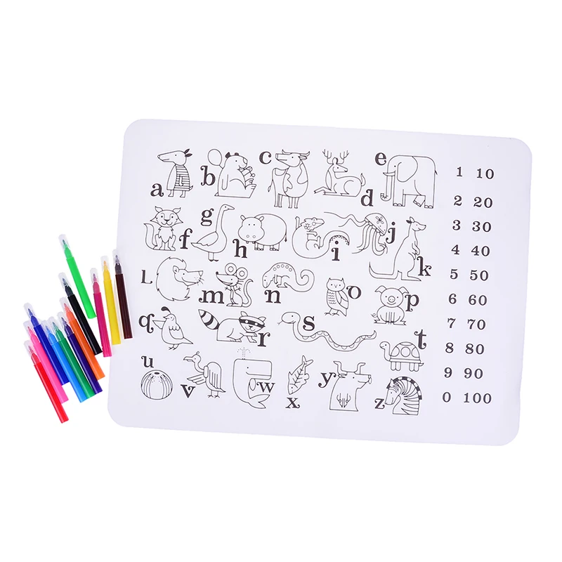 

Kids Silicone Washable Coloring Placemat Reusable Coloring Mat Tableware Learning Drawing Toy For Baby Gift