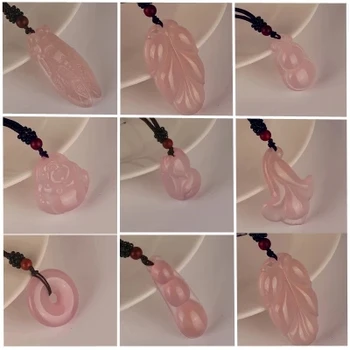 

Parent-child style refined natural pink fox leaf pendant paired with exquisite rope chain ladies' JADES jewelry gifts