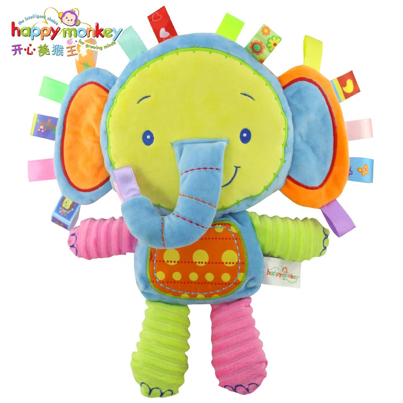 Счастливые обезьяны Дети Детские милые плюшевые погремушки чучела животных детские развивающие Обучающие игрушки подарок для малышей детей 0-12 месяцев - Цвет: Elephant