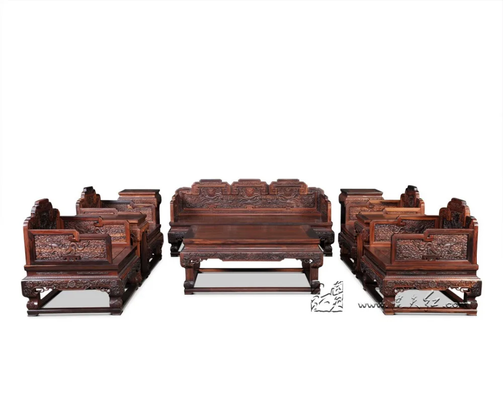 Rosewood Sectional Sofa bed 10-Pieces Set 1+2+3 New Chinese Classical Solid Wooden Furniture Suite With Padauk Tea Tables Couch