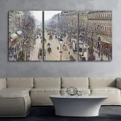Камиль Писсарро 3 Панель всемирно известная картина Репродукция на холсте стены арт-бульвар Монмартр, утро Прямая доставка