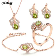 MoBuy 5 шт. Перидот природных драгоценных камней 4 шт. Ювелирные наборы 925 стерлингового серебра для Для женщин Обручение Fine Jewelry V045EHNR