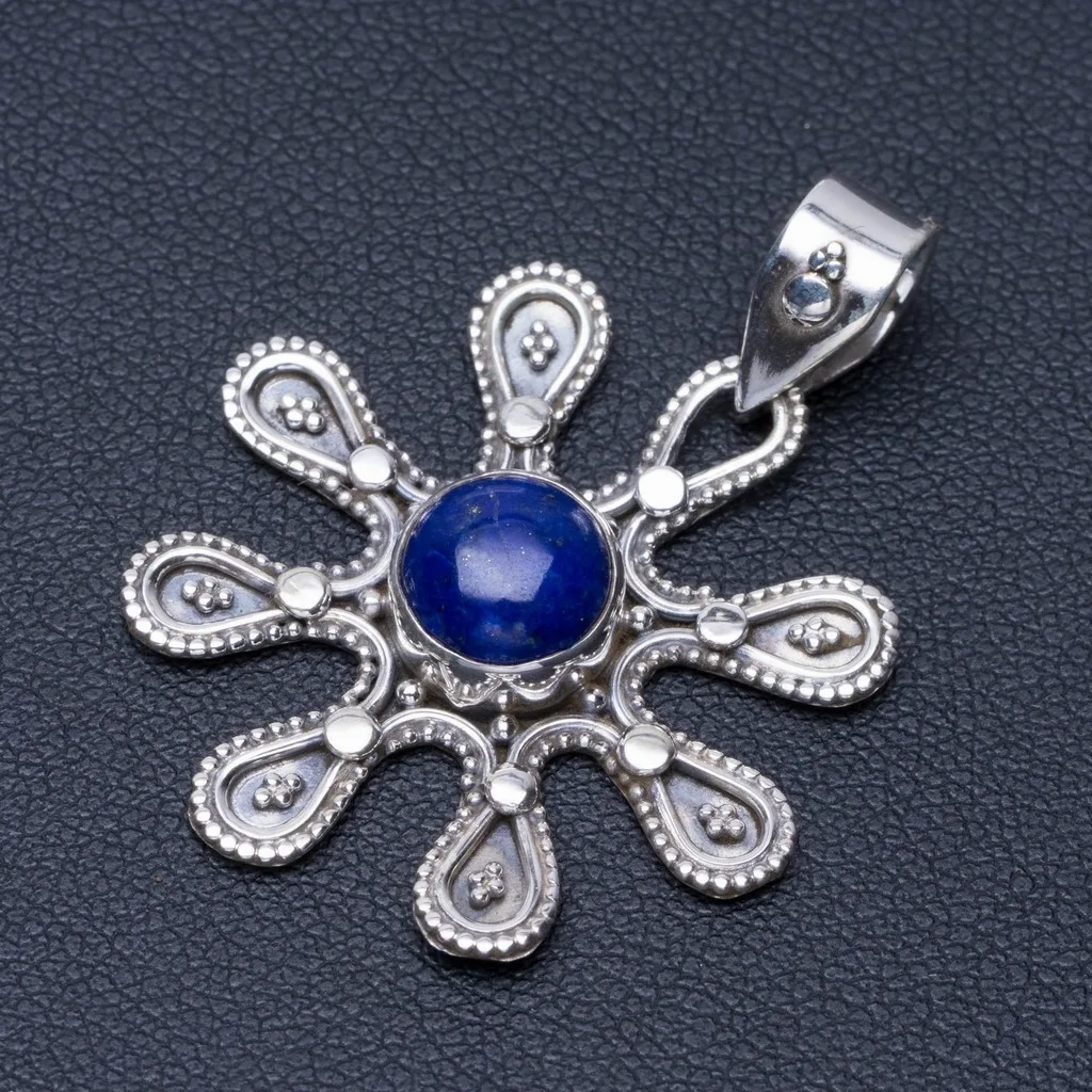 

Natural Lapis Lazuli Punk Style 925 Sterling Silver Pendant 1 1/2" Q0325