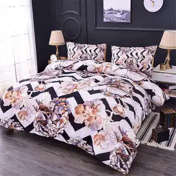 

ZEIMON Flowers Luxury Bedding Sets Queen Size 3D Stripe Printed Duvet Cover Set Bedclothes Polyester Bedline For Home Decor