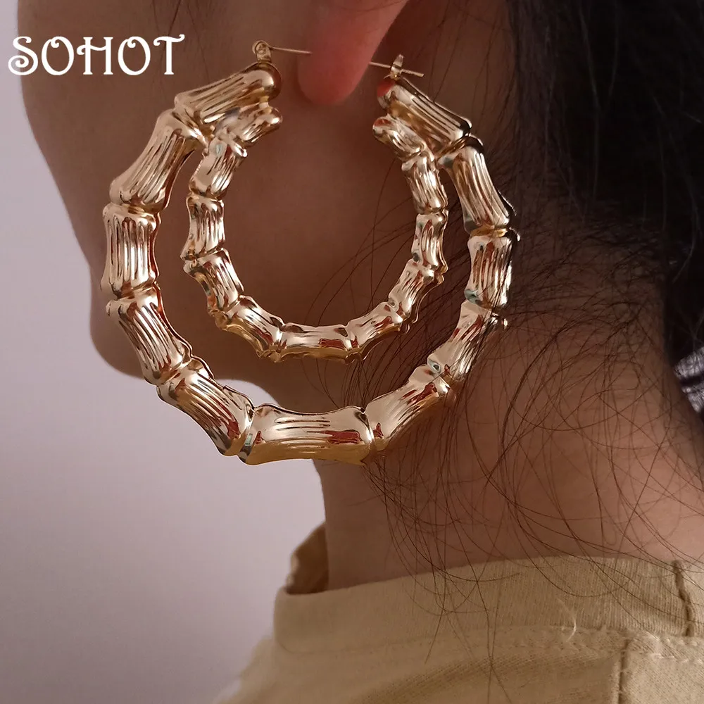 Двойные круглые серьги кольца SOHOT в стиле хип хоп Женские Ювелирные изделия