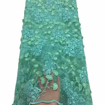 

New Green African Lace Fabric Embroidered Nigerian Guipure for Wedding High Quality 2019 French Tulle Lace Fabric with Stones