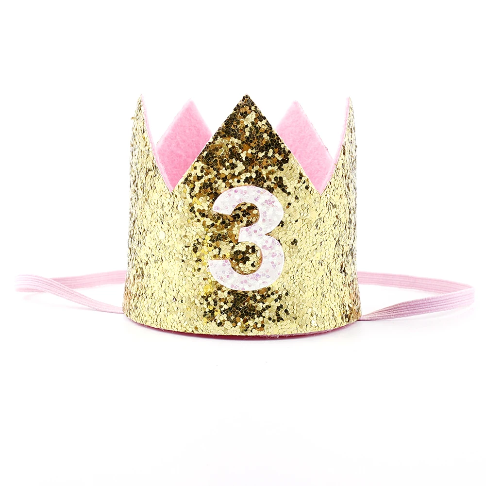 Милый ребенок День рождения Кепки Обувь для мальчиков Обувь для девочек принцессы корона номер 1st От 2 до 3 лет Партия Hat Блеск День Рождения повязка Baby Shower