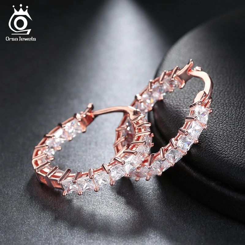 ORSA JEWELS Fashion Ladies Loop Earring Round-Shape with 0.1ct Brilliant Austrian Cubic Zirconia Hoop Earrings for Women OE144 - Image 3
